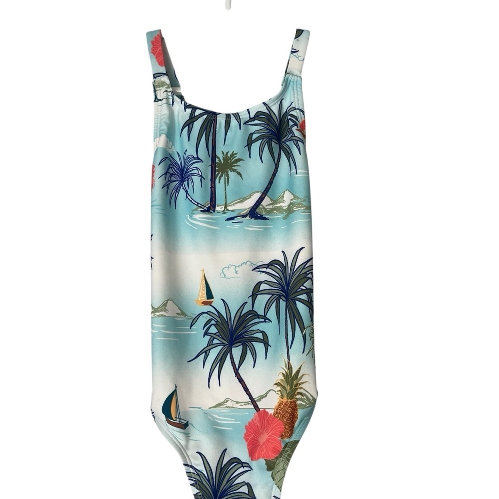 Outdoor Oasis 5T Toddler White Tropical One Piece Swimsuit Coconut Palm Tree